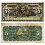 Mexico El Banco de Tamaulipas ND (1904-14) 5 Five Pesos Note P #S429 - Soiled