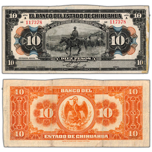 SOLD Mexico El Estado de Chihuahua 1913 10 Ten Pesos Note P #S133a - Trimmed/Tear