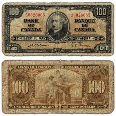 $100 1937 Bank of Canada Note Osborne Signature BC-27a - Circulated/Filler