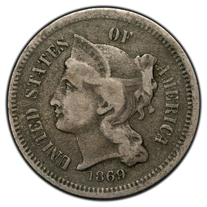 SOLD United States 1869 3 Cent Nickel Coin - Corrosion