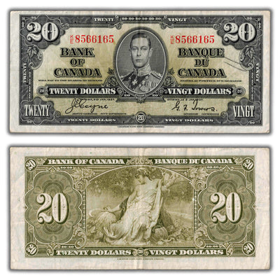 $20 1937 Bank of Canada Note Coyne-Towers K/E Prefix BC-25c - Light Writing