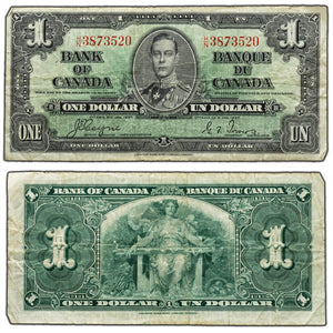 SOLD $1 1937 Bank of Canada Note Coyne-Towers H/N Prefix BC-21d - Fine