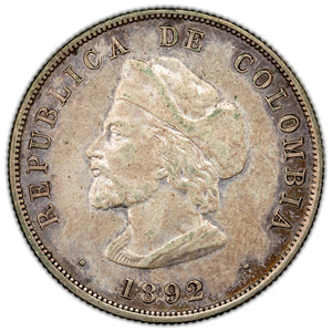 SOLD Colombia 1892 Discovery of America 50 Centavos Silver Coin