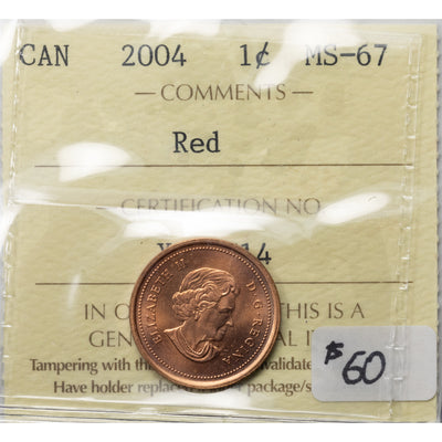 SOLD Canada 2004 1 Small Cent Coin - ICCS MS-67 Red