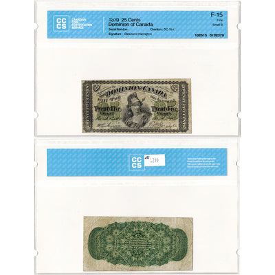 SOLD 25 Cents 1870 Dominion of Canada Shinplaster Note DC-1b-i - CCCS F-15