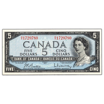 $5 1954 Bank of Canada Note Beattie-Rasminsky H/X Prefix BC-39b - AU+