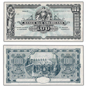 SOLD Ecuador Banco Sur Americano 1920 100 Sucres Remainder Note P #S254
