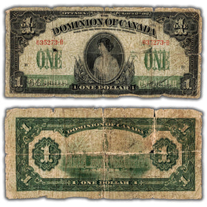 SOLD $1 1917 Dominion of Canada Note No Seal Boville Series B DC-23a - Filler