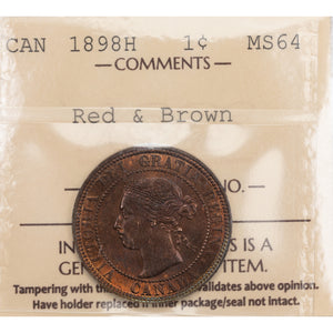 SOLD Canada 1898-H Large Cent Coin - ICCS MS-64 Red & Brown