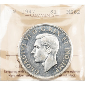SOLD Canada 1947 Pointed 7 $1 Silver Dollar Coin - ICCS MS-62