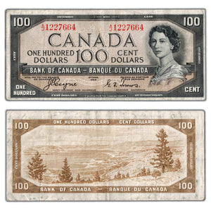 SOLD $100 1954 Bank of Canada Note Devil Face Coyne-Towers BC-35a - F/VF
