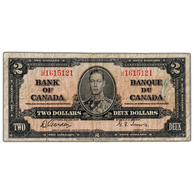 $2 1937 Bank of Canada Note Gordon-Towers U/B Prefix BC-22b - Writing