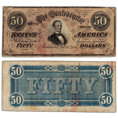United States 1864 Confederate States $50 Fifty Dollars Note T-66 - Circulated