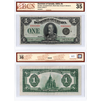SOLD $1 1923 Dominion of Canada Note Black Seal Series E DC-25o - BCS VF-35