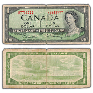 SOLD $1 1954 Bank of Canada Note Beattie-Rasminsky C/P Prefix BC-37b-i - Neat Serial