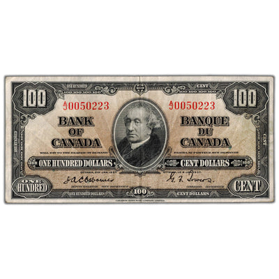 SOLD $100 1937 Bank of Canada Note Osborne Signature BC-27a - VF+