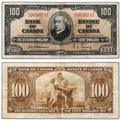 $100 1937 Bank of Canada Note Osborne Signature BC-27a - VF