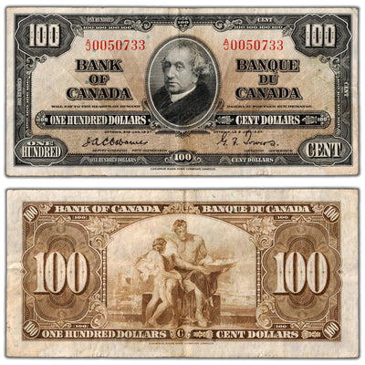 $100 1937 Bank of Canada Note Osborne Signature BC-27a - VF