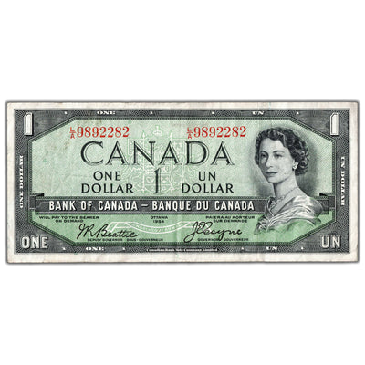 $1 1954 Bank of Canada Note Devil Face L/A Prefix BC-29b - VF