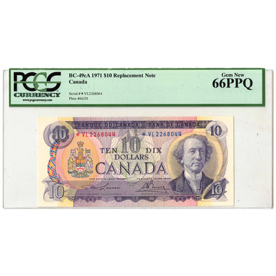 $10 1971 Bank of Canada Note *VL Replacement Prefix BC-49cA - PCGS UNC-66 PPQ