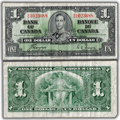 $1 1937 Bank of Canada Note Coyne-Towers W/N Final Prefix BC-21d - 2 Edge Tears