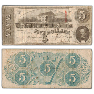 SOLD United States Confederate 1863 $5 Five Dollars Note T-60