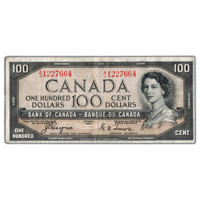SOLD $100 1954 Bank of Canada Note Devil Face Coyne-Towers BC-35a - F/VF
