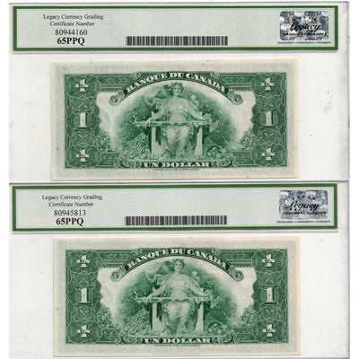 SOLD $1 1935 Banque du Canada Notes French Text BC-2 - 2 Consec Legacy Gem UNC-65 PPQ