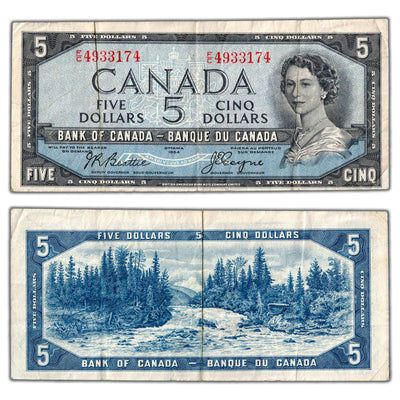 $5 1954 Bank of Canada Note Devil Face F/C Prefix BC-31b - VF