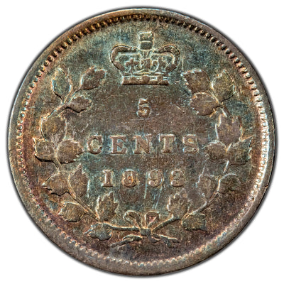 Canada 1893 5 Five Cents Silver Coin - Very Fine