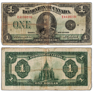 SOLD $1 1923 Dominion of Canada Note Black Seal DC-25o - Circulated (hole)
