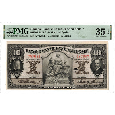 SOLD $10 1929 Banque Canadienne Nationale Chartered Note #85-12-04 - PMG VF-35 EPQ
