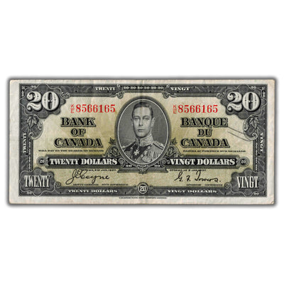 $20 1937 Bank of Canada Note Coyne-Towers K/E Prefix BC-25c - Light Writing