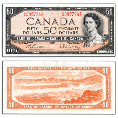 SOLD $50 1954 Bank of Canada Note Beattie-Rasminsky B/H Prefix BC-42b