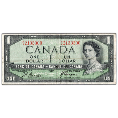 $1 1954 Bank of Canada Note Devil Face P/A Prefix BC-29b - VF