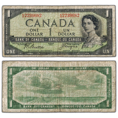 $1 1954 Bank of Canada Note Devil Face K/A Prefix BC-29b - VG