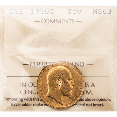 SOLD Canada 1910-C Sovereign Gold Coin - ICCS MS-63