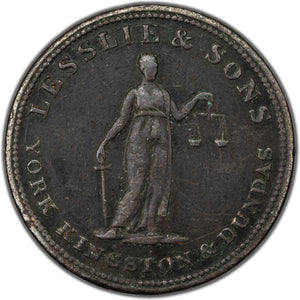 SOLD Upper Canada (1824) Leslie & Son 1/2d Half Penny Token UC-2A2 - Fine +