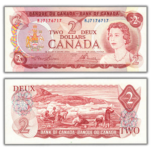 SOLD $2 1974 Bank of Canada Note RJ Prefix BC-47a - 4 Digit Radar - Ch UNC