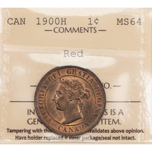 SOLD Canada 1900-H 1 Large Cent Coin - ICCS MS-64 Red