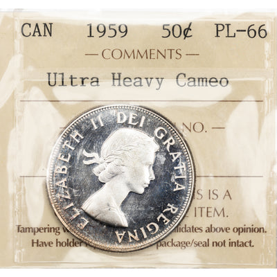 Canada 1959 50 Cents Half Dollar Silver Coin - ICCS Proof-Like PL-66 UHC