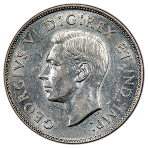 SOLD Canada 1947 Straight 7 50 Cents Half Dollar Silver Coin - Almost Uncirculated