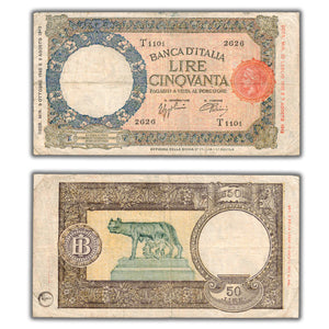 SOLD Italy 1943 50 Fifty Lire Note P #66