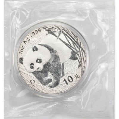 China 2001 10 Yuan Panda 1oz .999 Fine Silver Coin - Sealed
