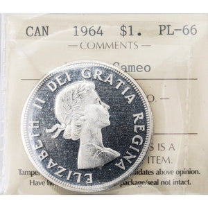 SOLD Canada 1964 $1 Silver Dollar Coin - ICCS PL-66 Heavy Cameo