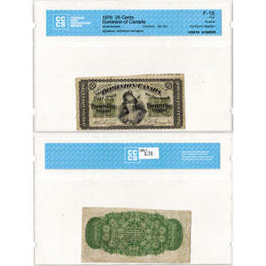 25 Cents 1870 Dominion of Canada Shinplaster Note DC-1b-i - CCCS F-15