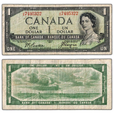 $1 1954 Bank of Canada Note Devil Face J/A Prefix BC-29b - VG
