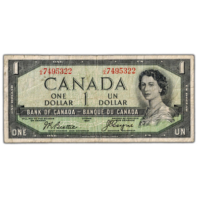 $1 1954 Bank of Canada Note Devil Face J/A Prefix BC-29b - VG