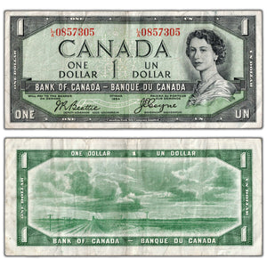 SOLD $1 1954 Bank of Canada Note Devil Face L/A Prefix BC-29b - VF