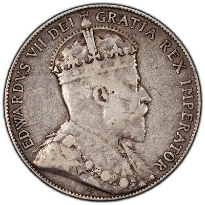 SOLD Canada 1910 Edward Leaves 50 Cents Half Dollar Silver Coin - VF (reverse scratch)